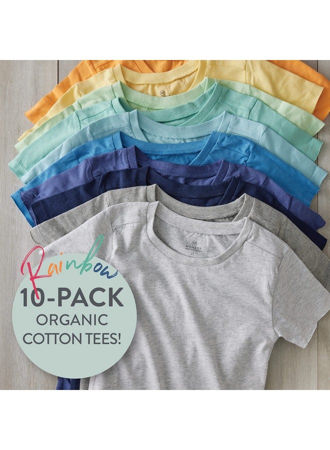 HonestBaby HonestBaby Baby Girls Organic Cotton Short Sleeve Multi-packs And Toddler T-Shirt Set, 10-pack Rainbow Boy, 2T US  - Image 2