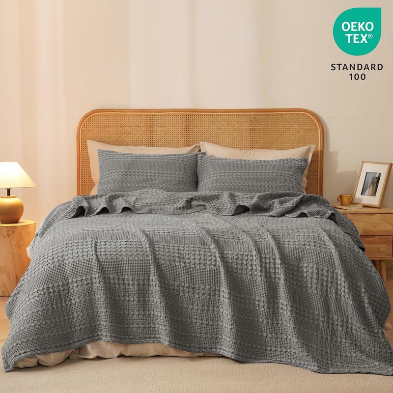 PHF Queen Size 230 cm x 230 cm 100% Cotton Waffle Weave Blanket – Pre-Washed Lightweight Breathable Throw for Bed, Couch or Sofa, Oeko-TEX Certified, Dark Grey - Image 5