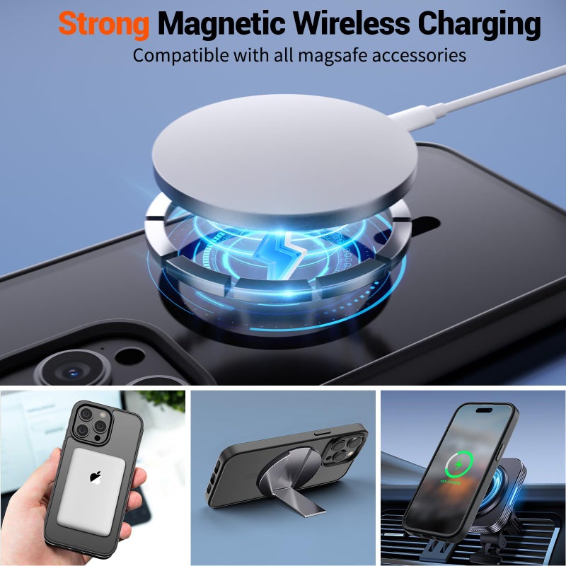 SUPFINE Magnetic for iPhone 15 Pro Max Case (Compatible with MagSafe) (Military Grade Drop Protection) Translucent Matte Shockproof Phone Cover, Black - Image 3