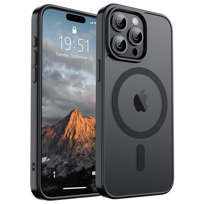 SUPFINE Magnetic for iPhone 15 Pro Max Case (Compatible with MagSafe) (Military Grade Drop Protection) Translucent Matte Shockproof Phone Cover, Black - Image 1