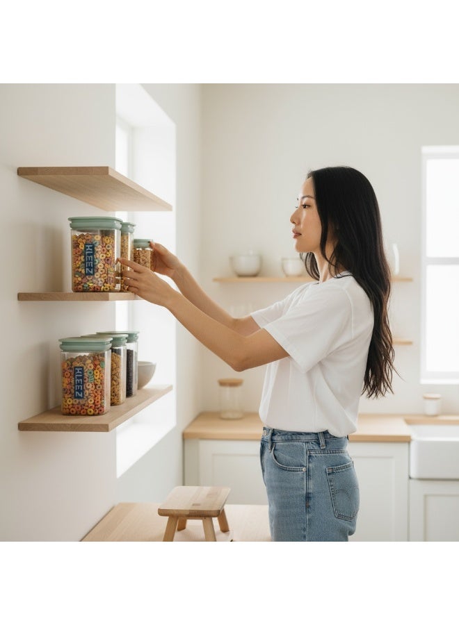 كليز حاويات تخزين طعام محكمة الإغلاق من كليز | مجموعة من 3 برطمانات بلاستيكية شفافة خالية من مادة BPA مع أغطية خضراء فاتحة | منظم مطبخ كبير ومتوسط ​​وصغير للمؤن | مثالية للحبوب والقهوة | 500 مل - Image 5