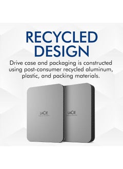 LACIE LaCie Mobile Drive 5TB External Hard Drive Portable HDD - Moon Silver, USB-C 3.2, for PC and Mac, with Adobe All Apps Plan and Rescue Services (STLP5000400)  - Image 3