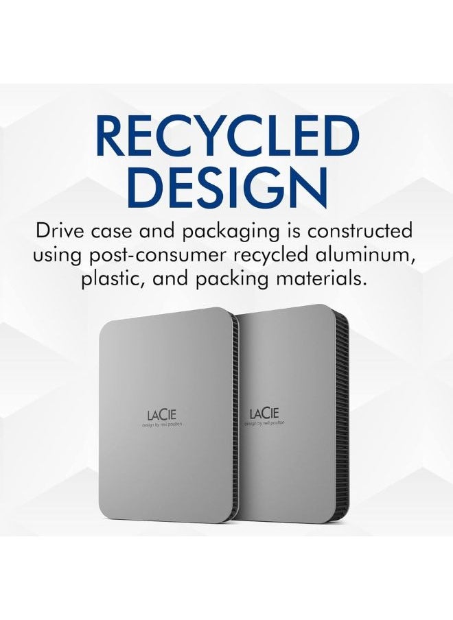 LACIE - LaCie Mobile Drive 5TB External Hard Drive Portable HDD - Moon Silver, USB-C 3.2, for PC and Mac, with Adobe All Apps Plan and Rescue Services (STLP5000400) - Image 1