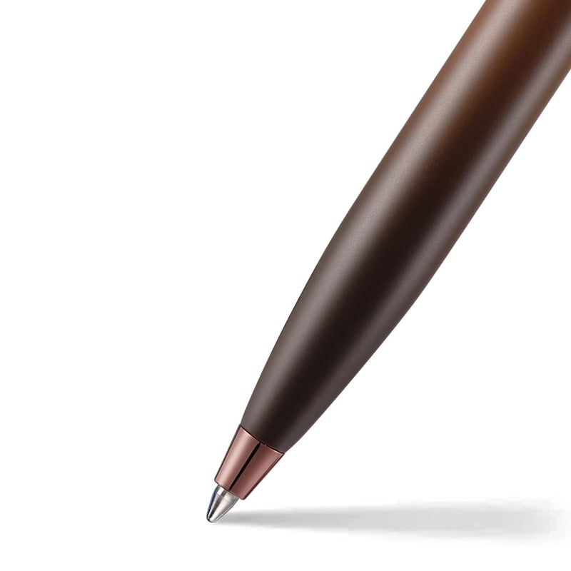 SHEAFFER طقم هدايا 100 9374 إصدار القهوة قلم حبر جاف مع تفاصيل بني ملكي PVD وحامل بطاقات ائتمان - بني مطفي | اسم مخصص منقوش على القلم فقط - Image 3
