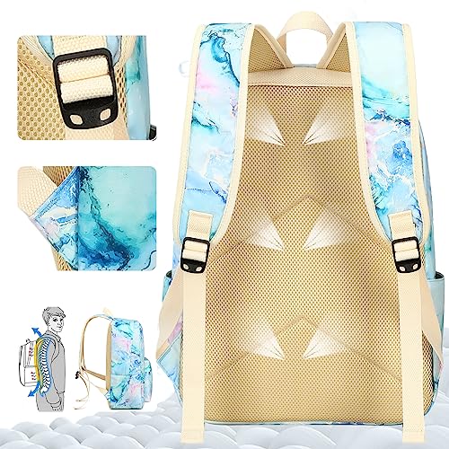 LEDAOU Backpack for Girls School Bag Kids Bookbag Teen Backpack Set Daypack with Lunch Bag and Pencil Case (Marble Purple Blue Green) - Image 5
