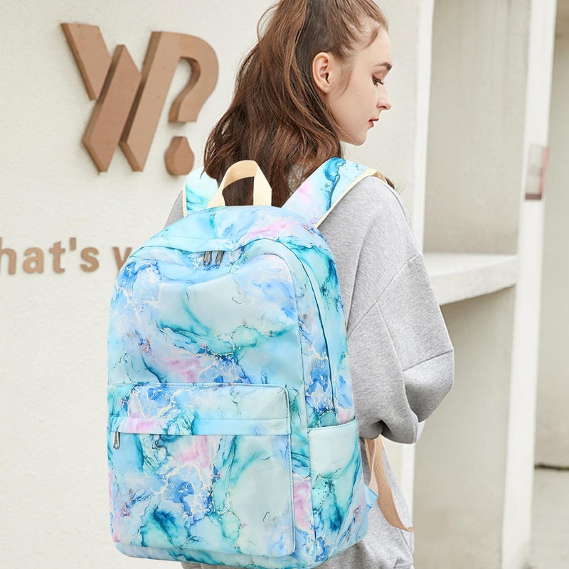 LEDAOU Backpack for Girls School Bag Kids Bookbag Teen Backpack Set Daypack with Lunch Bag and Pencil Case (Marble Purple Blue Green) - Image 3
