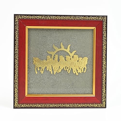 ZAICUS 7 Running Horses Pyrite Stone Frame | Vastu Wall Hanging for Living Room, Bedroom & Office Décor | Attract Money & Protection, Positive Energy Showpiece Diwali Gift - Image 1