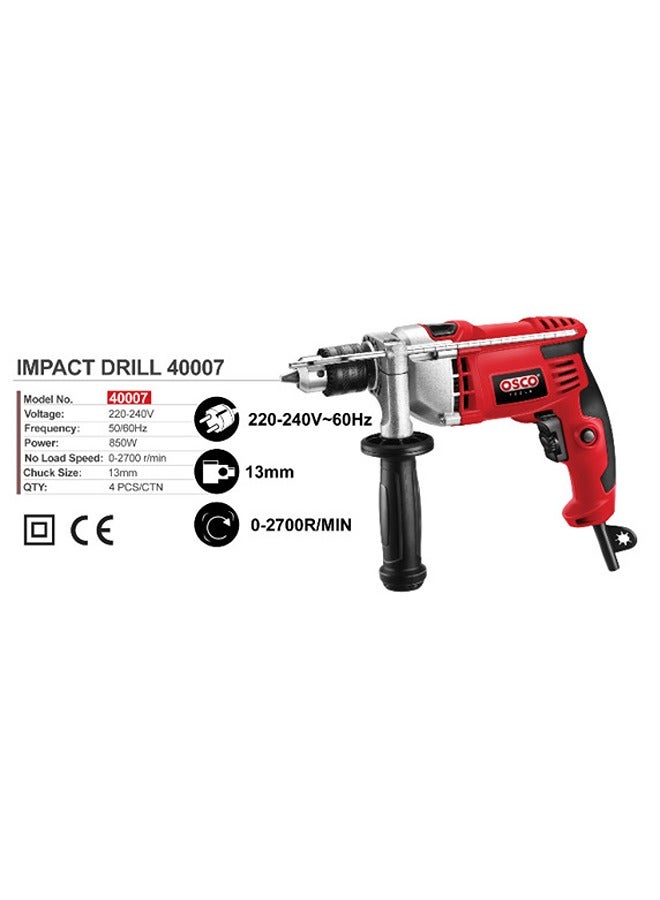 OSCO-TOOLS Osco 850W Impact Drill with 13mm Chuck & Carrying Case – Professional Electric Drill for Wood, Metal, and Concrete Drilling - Image 5