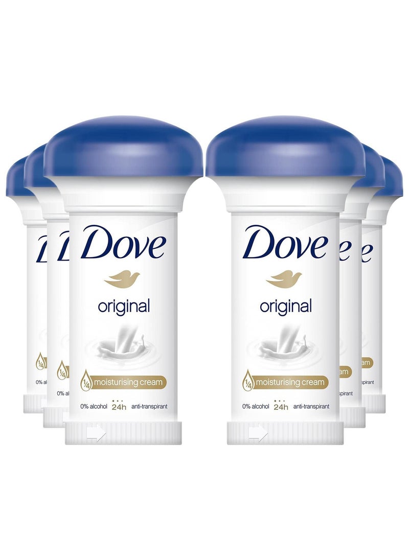 Dove - Original Deodorant Cream 50ml (Pack of 6) - Image 1