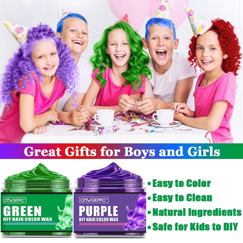 CMWGKBC 4 Colors Temporary Hair Color for Kids,Christmas Gifts for Teens Girls,Boys,Stocking Stuffers for Kids,Adults,Temporary Hair Dye,Hair Color Spray Green Red Blue Purple Hair Dye Hair Wax Color Instant - Image 3