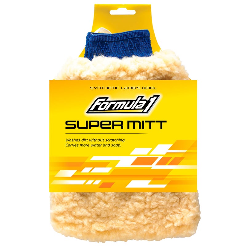 Formula 1 Super Car Wash Mitt Synthetic Lambs Wool Wash Mitt Auto Detailing Supplies Large Car Duster for Wet Dry Applications Super Absorbent Exterior Care Products