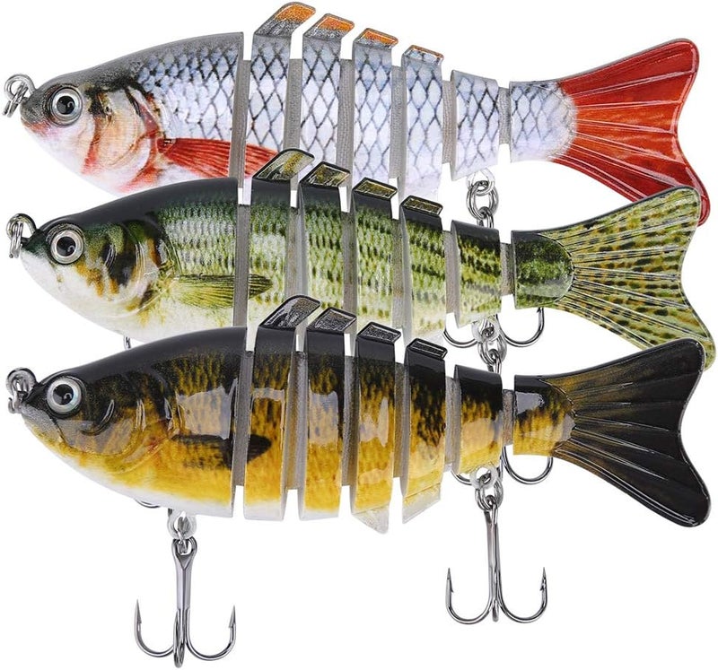 A AKRAF Lifelike Fishing Lures for Bass, Trout, Walleye, Predator Fish - Realistic Multi Jointed Fish Popper Swimbaits - Spinnerbaits Lure Fishing Tackle Kits - Freshwater and Saltwater Crankbaits - 3 Pack - Image 1