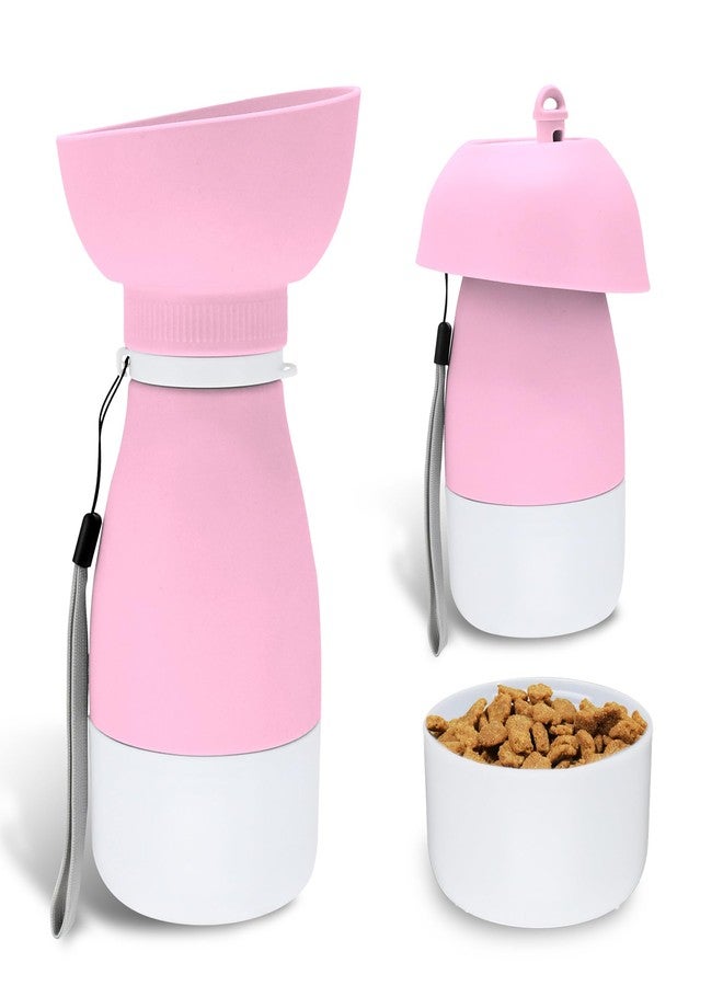 PawSailor Portable Pet Water Bottle - 20 oz with 8.8 oz Food Container,Silicone Leakproof Travel Bottle for Dogs Cats, Detachable Feeding Dish for Walking Hiking Travel Pink - Image 1