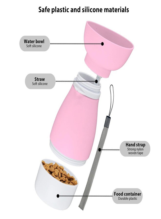 PawSailor Portable Pet Water Bottle - 20 oz with 8.8 oz Food Container,Silicone Leakproof Travel Bottle for Dogs Cats, Detachable Feeding Dish for Walking Hiking Travel Pink - Image 4