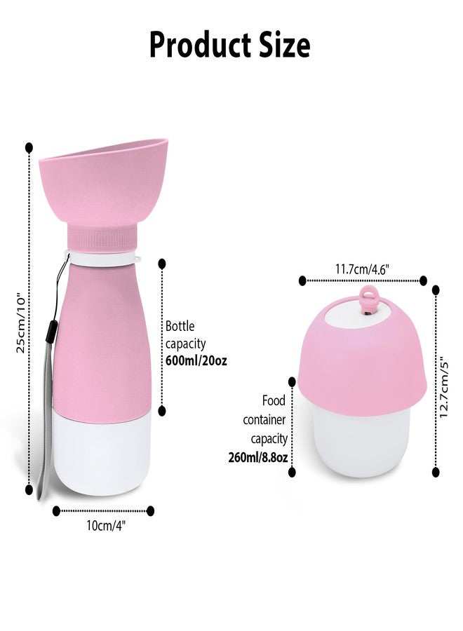 PawSailor Portable Pet Water Bottle - 20 oz with 8.8 oz Food Container,Silicone Leakproof Travel Bottle for Dogs Cats, Detachable Feeding Dish for Walking Hiking Travel Pink - Image 3