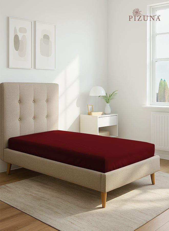 PIZUNA Pure Combed Cotton Fitted Bedsheet Single 90x200 cm, Rio Red, 400 Thread Count Cool Luxury Soft 100% Long Staple Cotton Sateen Weave, 40cm Deep Pocket Sheet (Fitted Sheet -1PC) - Image 1