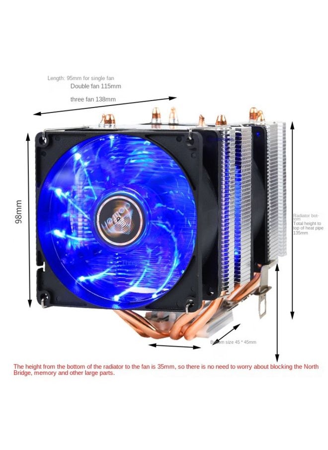 BURAQ - Desktop Computer 4 Copper Tube CPU Radiator Super Quiet Without Light 3-pin Single Fan - Image 1