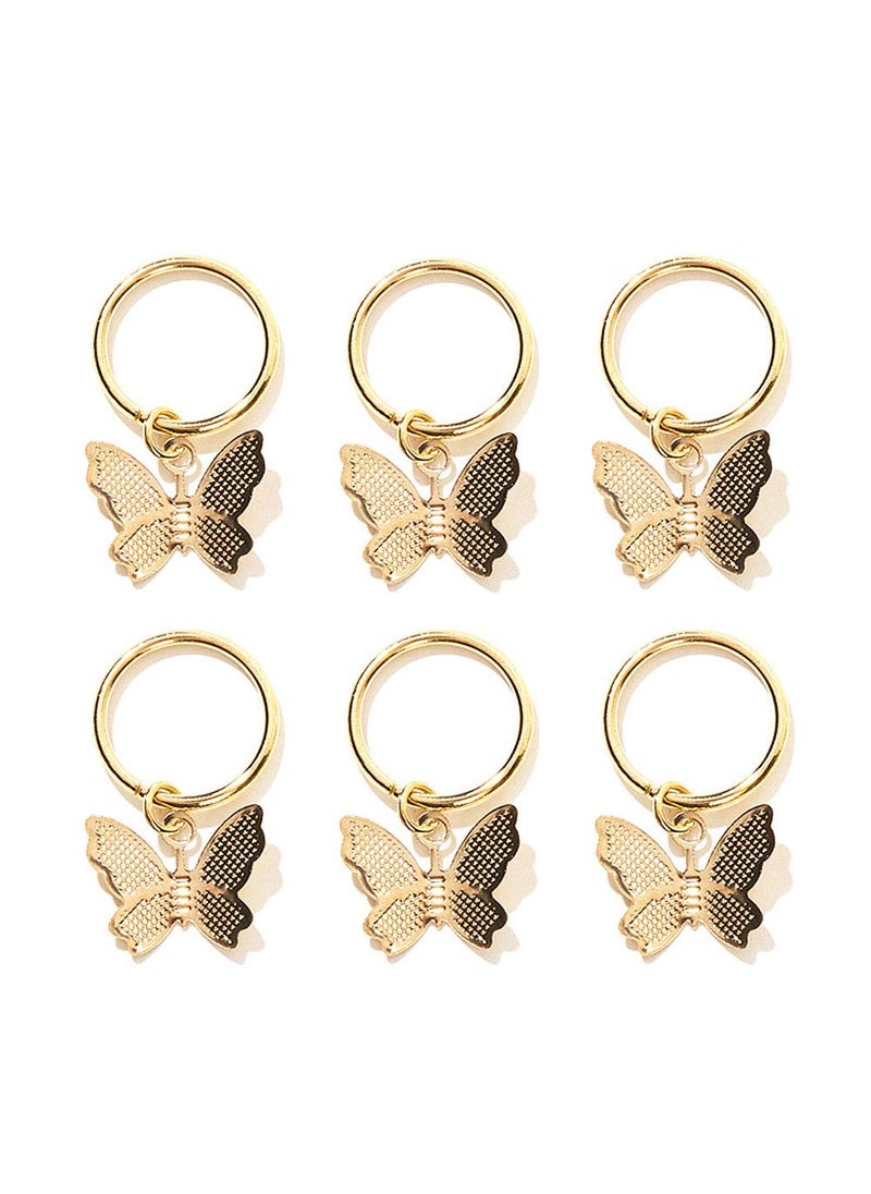 Teensery 6 Pcs Hair Braid Rings Butterfly Pendant Charms Hair Braid Jewelry Rings Clips Dreadlock Hair Accessories for Women and Girls Gold 