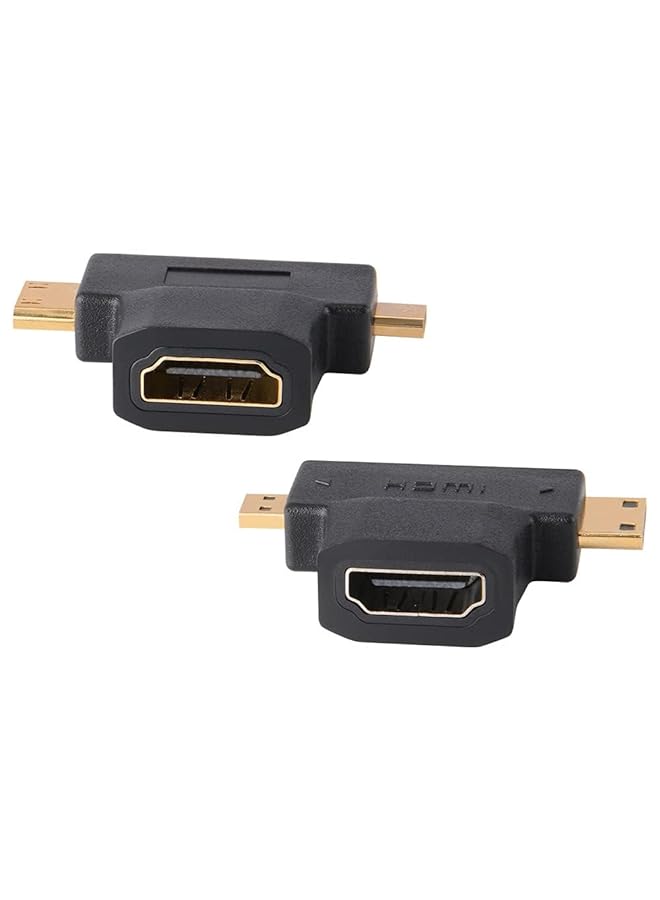 KASTWAVE 3 In 1 Hdmi To Mini Micro Hdmi Adapter Mini Micro Hdmi Male To Hdmi Female Universal T Adapter With Gold Plated Connector 2 Pcs Compatible With Digital Camera Camcorder Tablet Laptop - Image 1