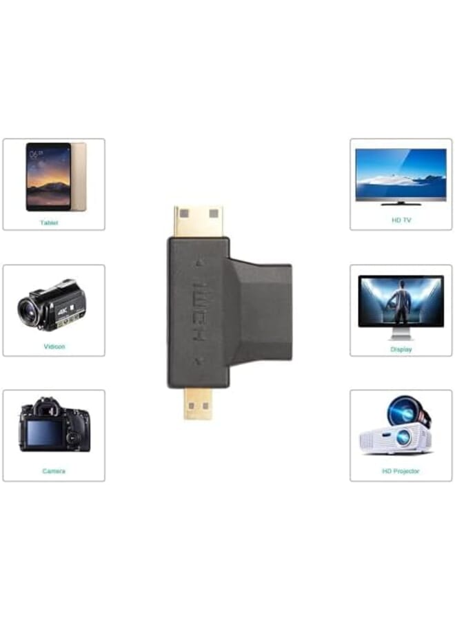 KASTWAVE 3 In 1 Hdmi To Mini Micro Hdmi Adapter Mini Micro Hdmi Male To Hdmi Female Universal T Adapter With Gold Plated Connector 2 Pcs Compatible With Digital Camera Camcorder Tablet Laptop - Image 3