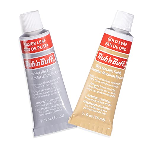 AMACO Rub n Buff Wax Metallic Finish 2 Color Kit Gold Leaf and Silver Leaf Rub n Buff 15ml Tubes Versatile Gilding Wax for Finishing Antiquing and Restoration Set of 2 Rub and Buff Colors - Image 1