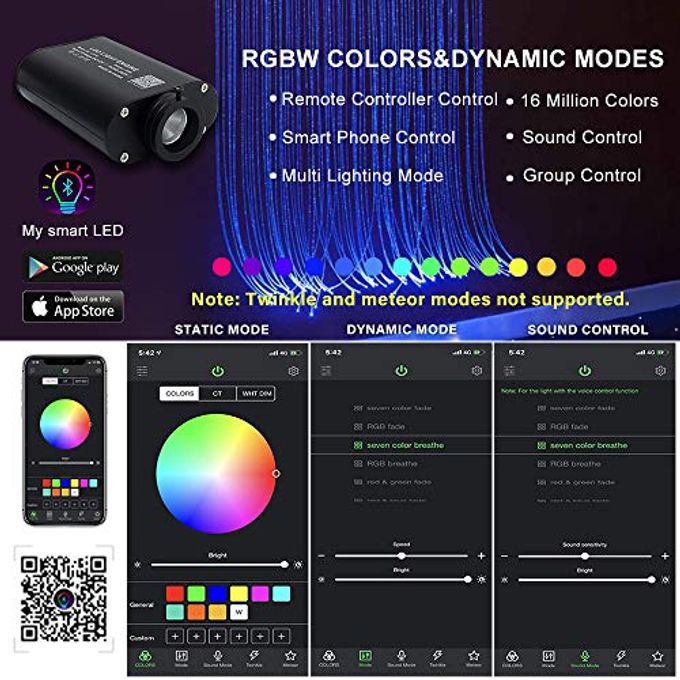 Amki 16W RGBW Fiber Optic Curtain Light Kit, 300 Strands Flash Point Waterfall Curtain Lights Kit with Sound Smart App Control 0.04in/1mm 6.5ft/2m Fiber Optic Cable for Home Window Decor - Image 3