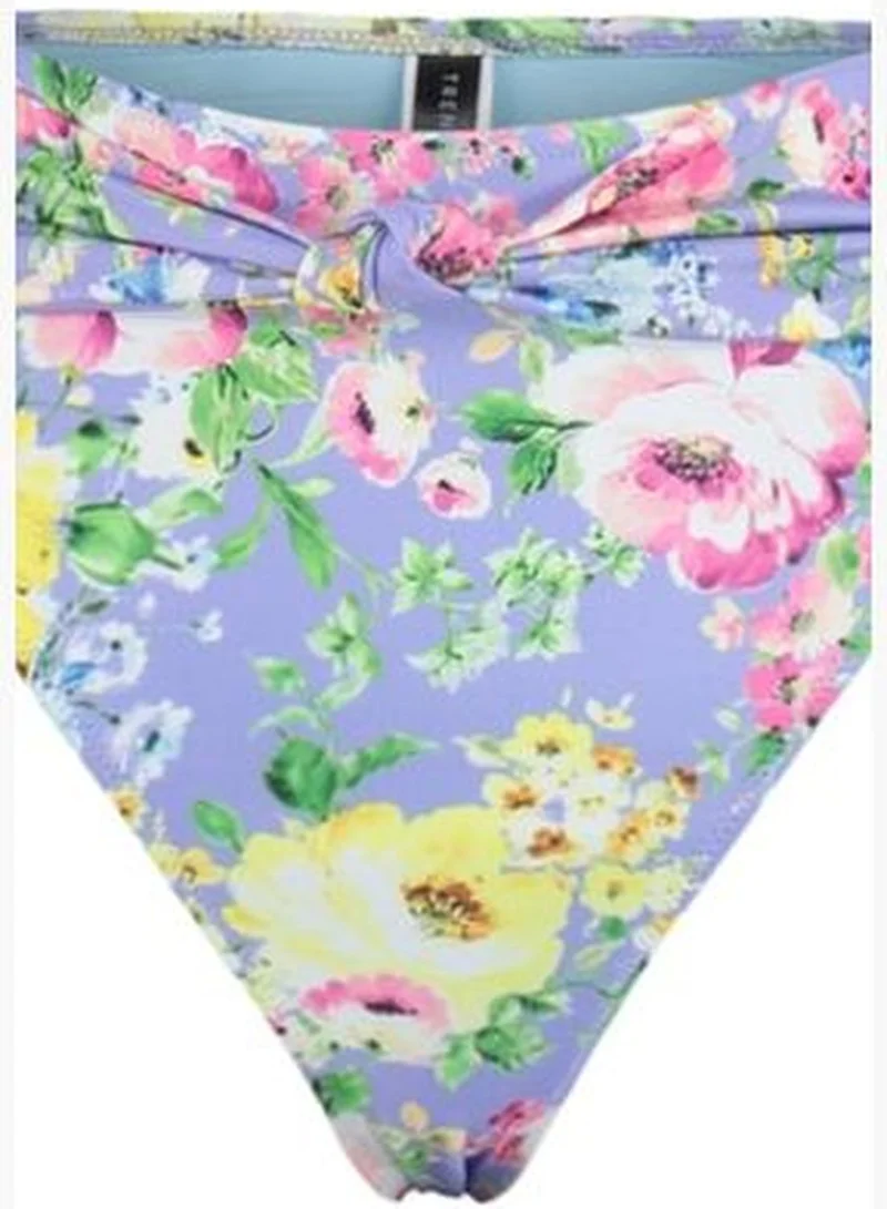 trendyol Floral Pattern Knotted High Waist Bikini Bottoms With Regular Leg TBESS23BA00284