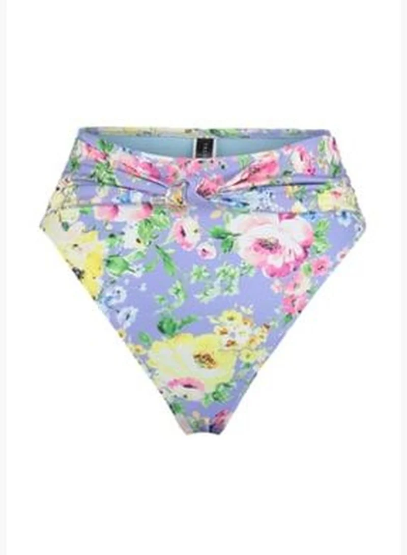 trendyol Floral Pattern Knotted High Waist Bikini Bottoms With Regular Leg TBESS23BA00284