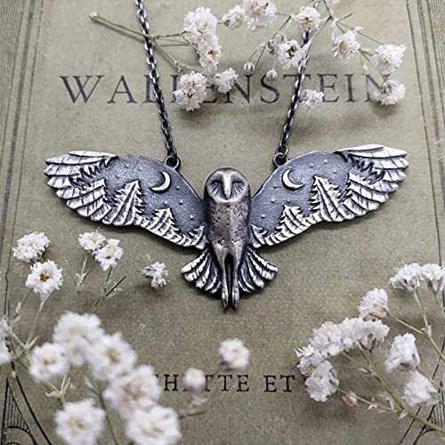 KURTCB Owl Pendant Necklace Vintage Punk Moon Forest Animal Wing Flying Fairy Core Chain Choker Necklace for Women Men - Image 3