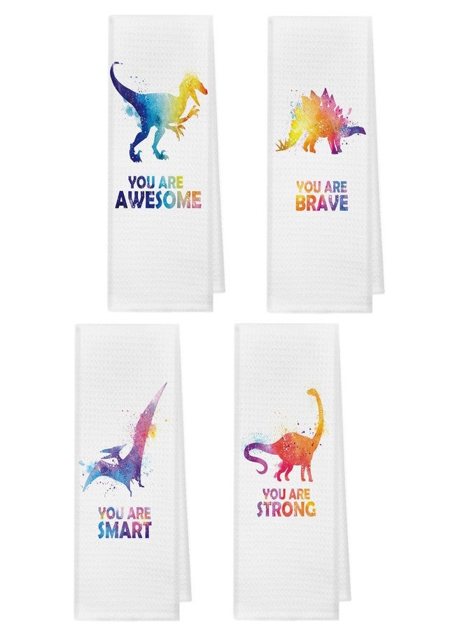 Kunlisa Dinosaur Hand Towels for Kids Bathroom, Kids Bathroom Decor, Awesome Brave Strong Smart Inspirational Dinosaur Kitchen Towels Dish Towels 1624 Inch, Set of 4 - Image 1