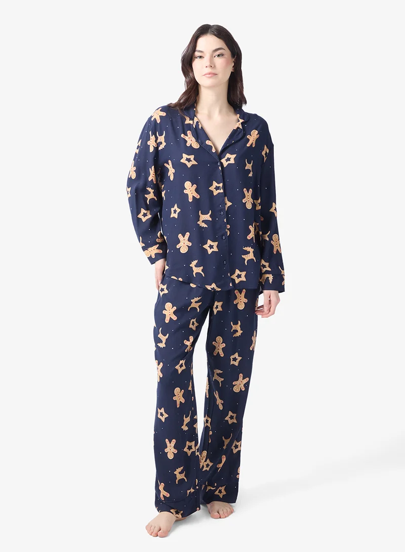hunkemoller Printed long sleeve shirt & Shorts set