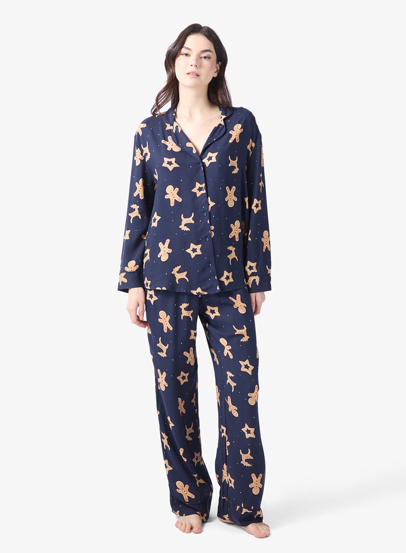 hunkemoller Printed long sleeve shirt & Shorts set - Image 1