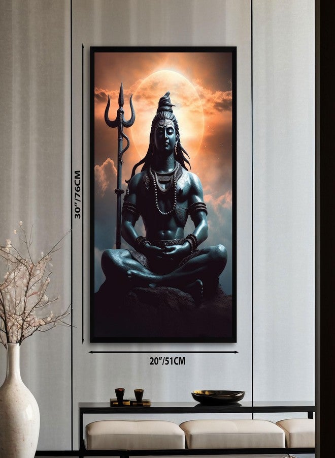 The Castle Decor Lord Shiva Wall Painting | Mahadev Spiritual Wall Art for Living Room & Bedroom | Big Size Framed Hindu God Artwork | Multicolor Textured Shiva Painting (20x30 Inch) - Image 3