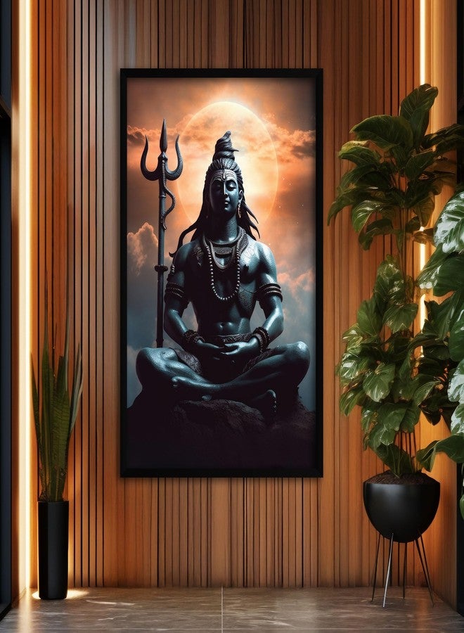 The Castle Decor Lord Shiva Wall Painting | Mahadev Spiritual Wall Art for Living Room & Bedroom | Big Size Framed Hindu God Artwork | Multicolor Textured Shiva Painting (20x30 Inch) - Image 1