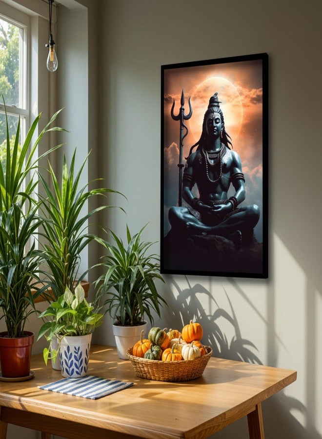 The Castle Decor Lord Shiva Wall Painting | Mahadev Spiritual Wall Art for Living Room & Bedroom | Big Size Framed Hindu God Artwork | Multicolor Textured Shiva Painting (20x30 Inch) - Image 2