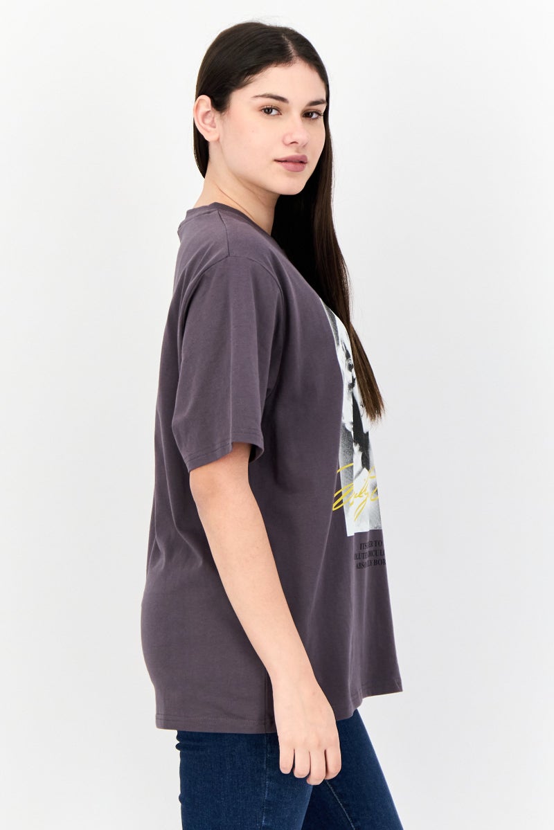 Marilyn Monroe Women Crew Neck Short Sleeve Graphic Print T-Shirt, Grey - Image 2