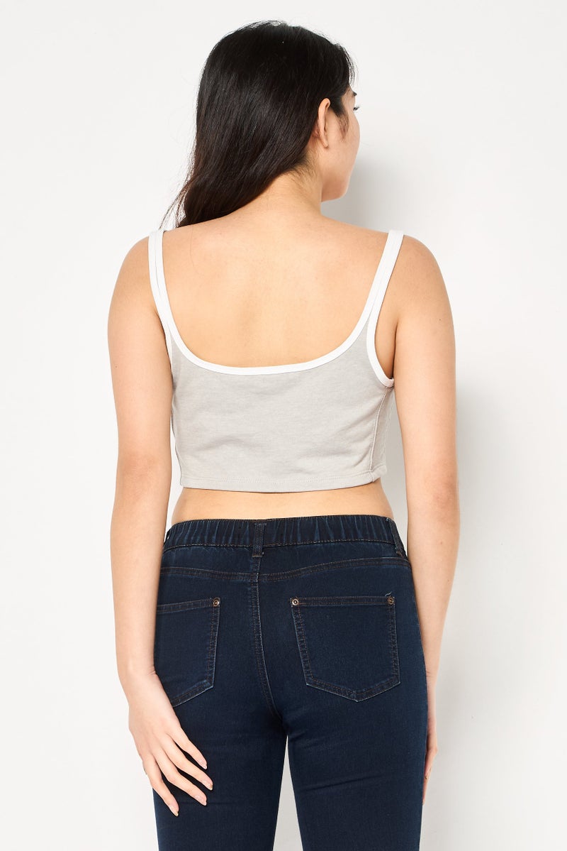 Bershka تي شيرت نسائي بلا أكمام بتصميم مربع العنق، رمادي - Image 4