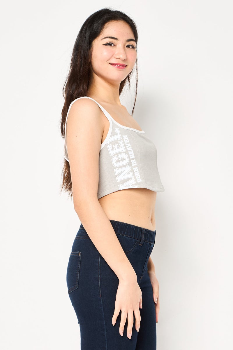 Bershka تي شيرت نسائي بلا أكمام بتصميم مربع العنق، رمادي - Image 3