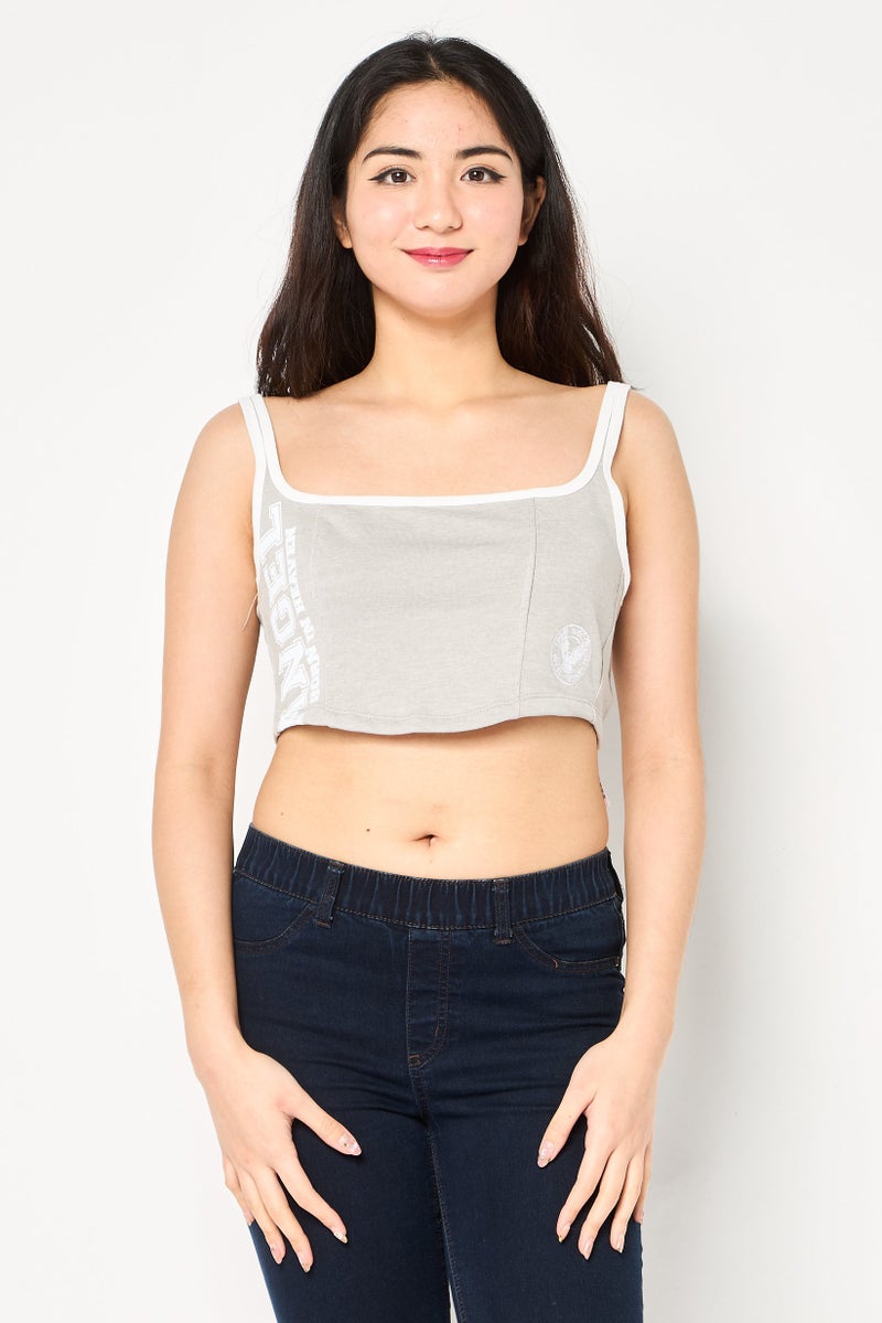 Bershka تي شيرت نسائي بلا أكمام بتصميم مربع العنق، رمادي - Image 1