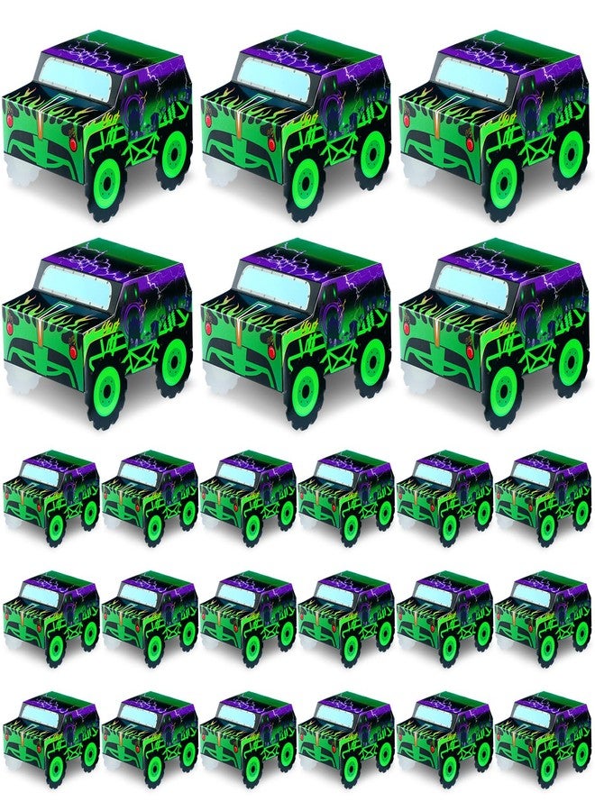 Watersay 24 Pcs Monster Truck Party Decorations Food Boxes Race Car Birthday Supplies Green and Purple Trucks Box Tray Table Centerpiece for Boys Girls Car Favors - Image 1