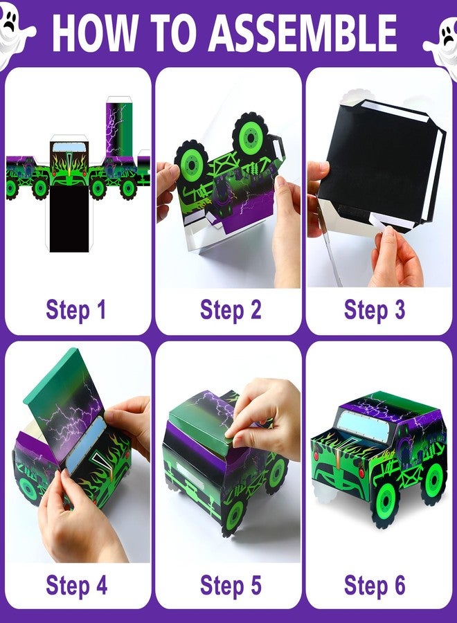 Watersay 24 Pcs Monster Truck Party Decorations Food Boxes Race Car Birthday Supplies Green and Purple Trucks Box Tray Table Centerpiece for Boys Girls Car Favors - Image 3