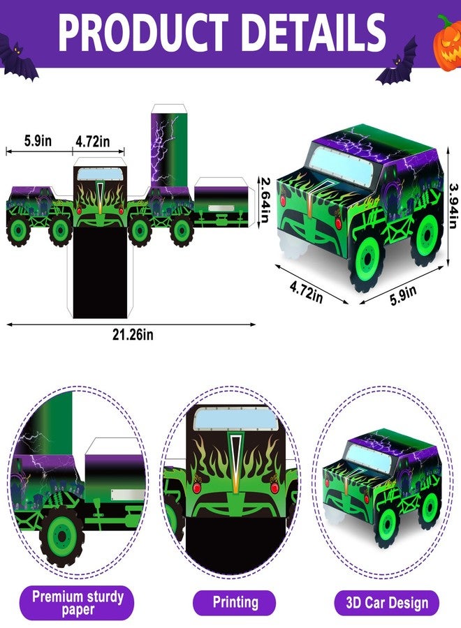 Watersay 24 Pcs Monster Truck Party Decorations Food Boxes Race Car Birthday Supplies Green and Purple Trucks Box Tray Table Centerpiece for Boys Girls Car Favors - Image 2