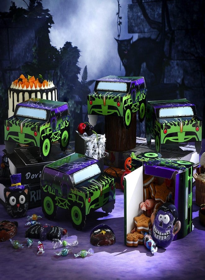 Watersay 24 Pcs Monster Truck Party Decorations Food Boxes Race Car Birthday Supplies Green and Purple Trucks Box Tray Table Centerpiece for Boys Girls Car Favors - Image 4