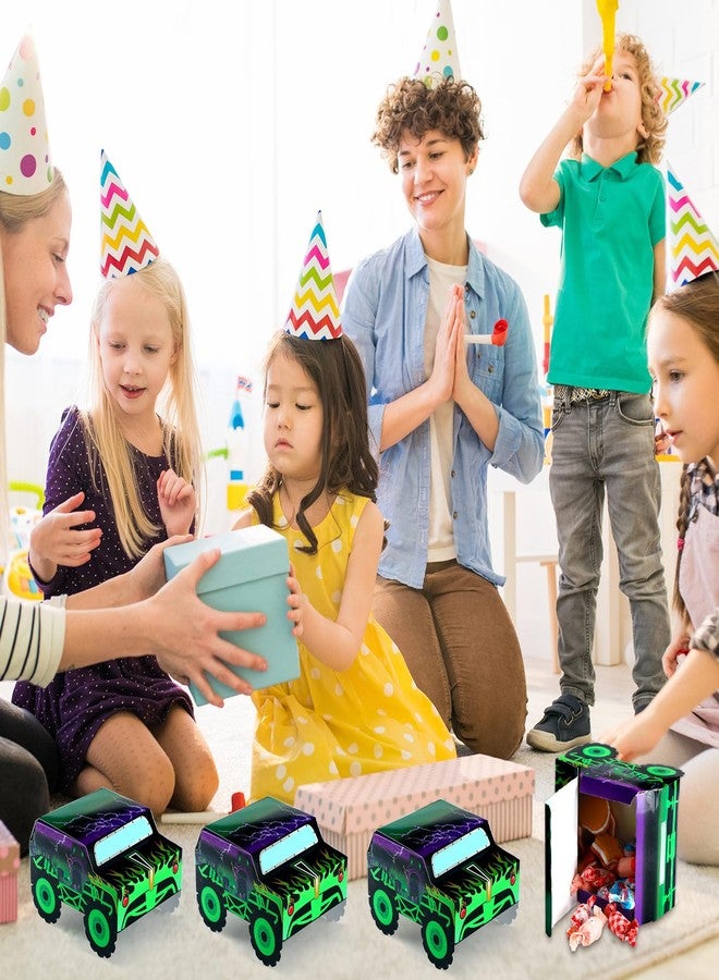 Watersay 24 Pcs Monster Truck Party Decorations Food Boxes Race Car Birthday Supplies Green and Purple Trucks Box Tray Table Centerpiece for Boys Girls Car Favors - Image 5