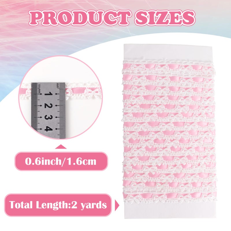 Winsyison 2 Yards Pink Lace Trim Ribbon, Vintage Lace Ribbon Roll for Bridal, Bow Trim Sewing Accessories for Bouquet Packaging Wrapping Wedding Decorations DIY Crafts - Image 2