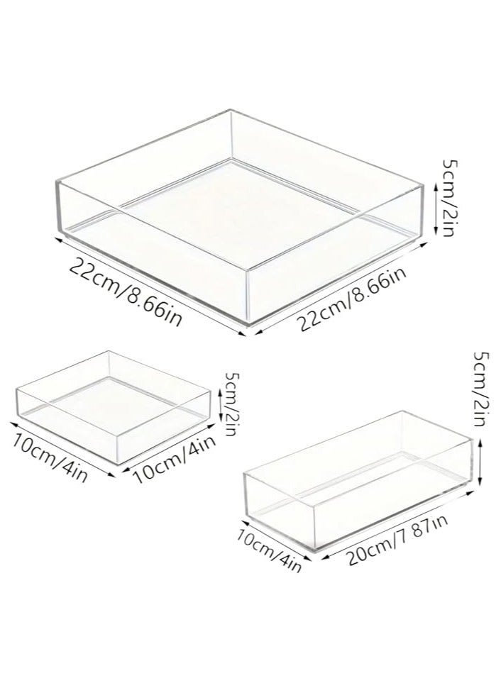 CREATIVE PLANET Set of 3 Acrylic Drawer Makeup Organizer, Divided Desk Tray, Transparent Storage Container, Desktop Storage Box, Suitable for Dressing Table, Bathroom Kitchen, Cabinet - Image 2