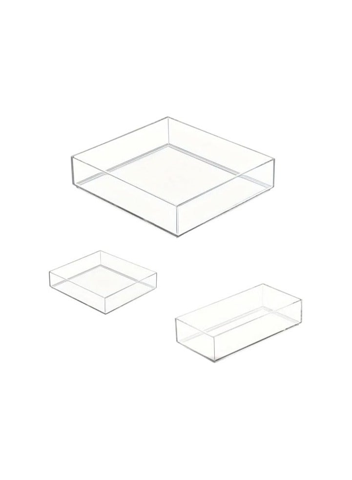 CREATIVE PLANET Set of 3 Acrylic Drawer Makeup Organizer, Divided Desk Tray, Transparent Storage Container, Desktop Storage Box, Suitable for Dressing Table, Bathroom Kitchen, Cabinet - Image 4