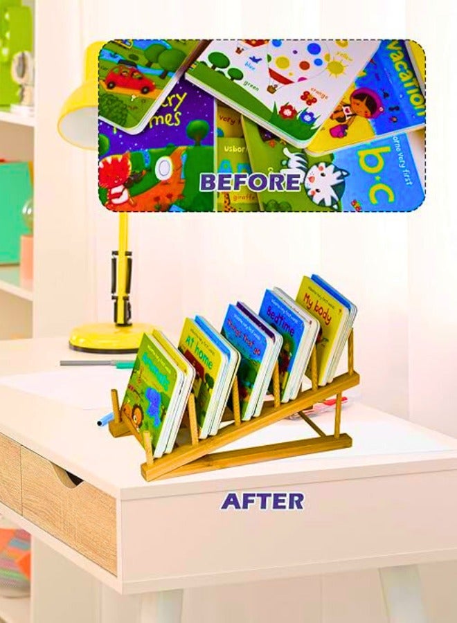 تشيس اب رف كتب سطح المكتب من قطعتين لغرف الأطفال، رف خشبي لتخزين كتب الأطفال، رف كتب صغير على سطح الطاولة، رفوف عرض كتب للأطفال الصغار لغرفة النوم، الفصل الدراسي، الحضانة (قطعتين)  - Image 3