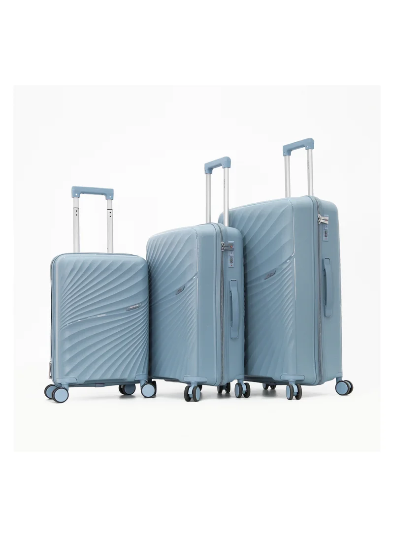 AMERICAN FLYER Unbreakable Hardshell PP Luggage Set with 8 Wheels Thick Shell Multi Layer PP 3 Piece Set,Blue (S-20",M-24",L-28")