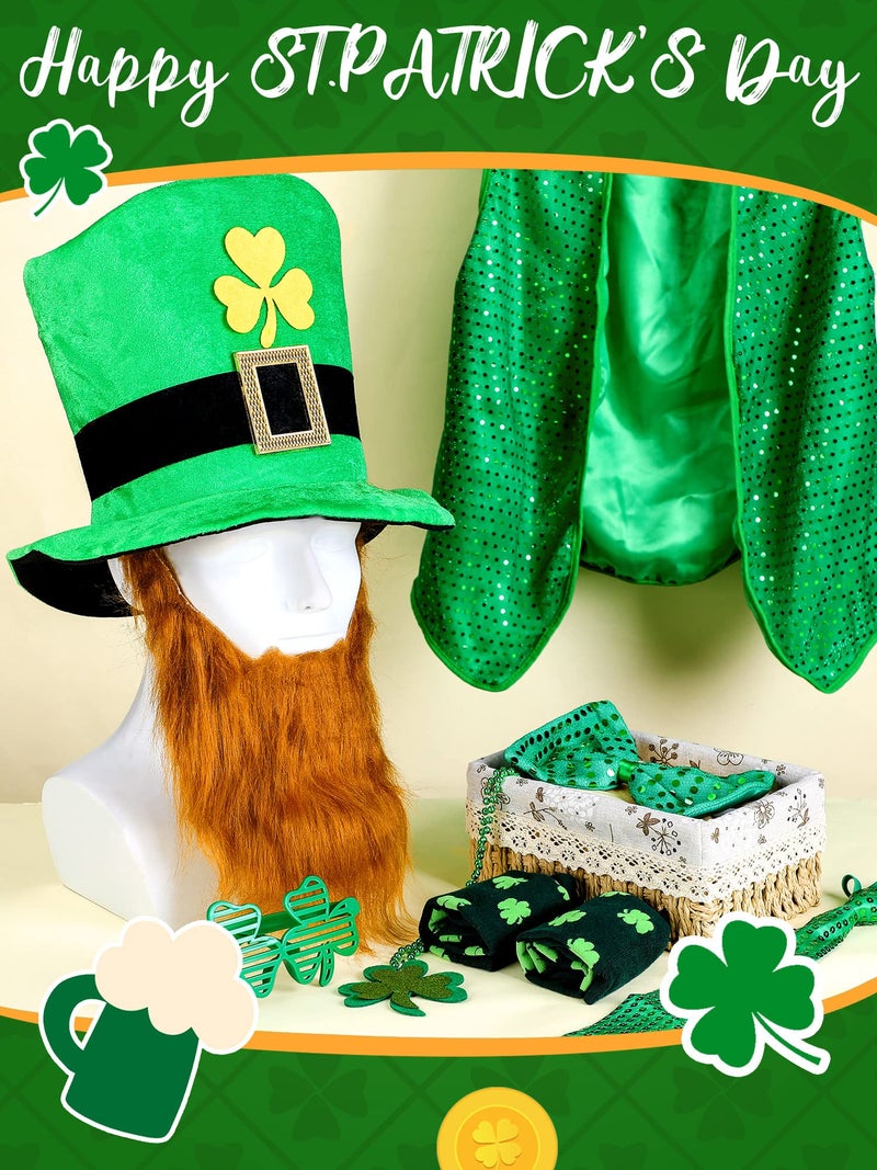 Yinder 8 Pcs St Patrick's Day Costume Set Sequin Vest Shamrock Leprechaun Hat Irish Faux Mustache Glasses Necklace Socks(standard) - Image 3